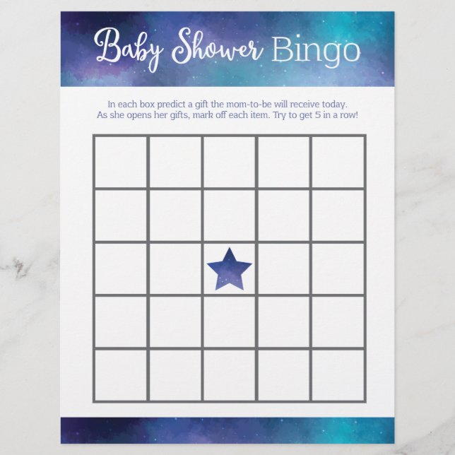 Papier Blue Galaxy Baby shower Bingo Jeu (Devant)