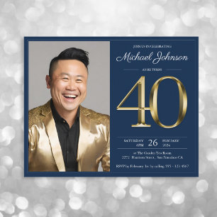 Papier Blue Gold Photo Budget 40e anniversaire Invitation
