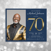 Blue Gold Photo Budget 70e anniversaire Invitation