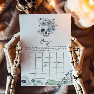 Papier Blue Gothique Floral Baby shower de crâne Bingo Je