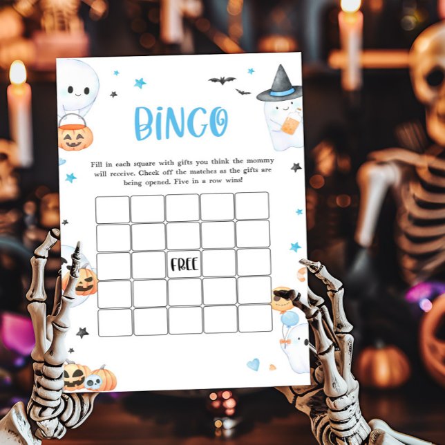 Papier Blue Halloween Little Boo Baby shower Bingo Jeu (Baby is Brewing Baby Shower Bingo Game)