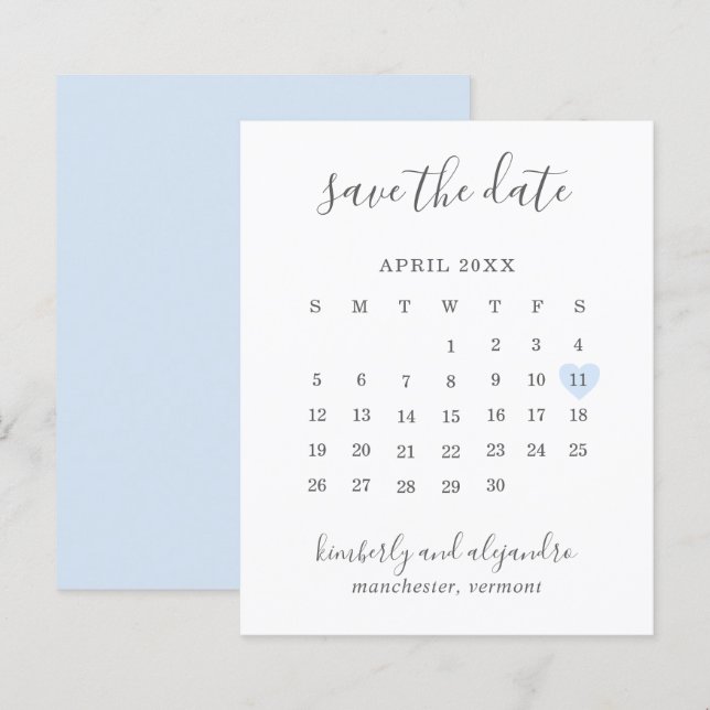 Papier Blue Heart Calender Budget Wedding Enregistrer la  (Devant / Derrière)