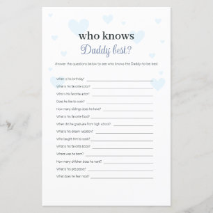 Papier Blue Hearts Qui Connaît Papa Meilleur Baby shower 