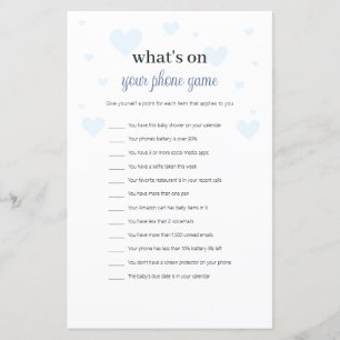 Papier Blue Hearts What's on Your Phone Baby shower Game