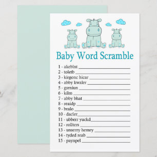 Papier Blue Hippo Baby jeu de mots scramble