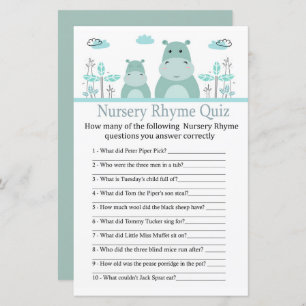 Papier Blue Hippo Nursery Rhyme Quiz jeu de baby shower