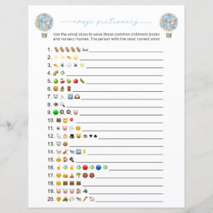 Papier Blue Hot Air Balloon Emoji Books Baby shower Jeu