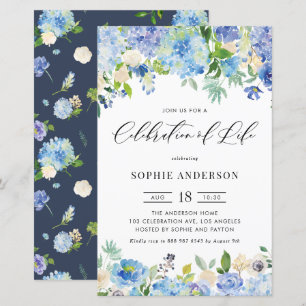 Papier Blue Hydrangea et Rose Celebration of Life invitat
