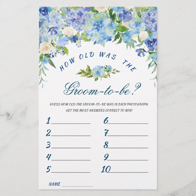 Papier Blue Hydrangea Floral Fête des mariées Jeu (Devant)