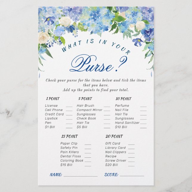 Papier Blue Hydrangea Floral Fête des mariées Jeu (Devant)