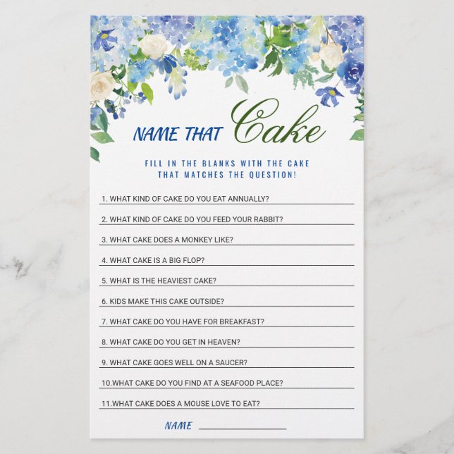 Papier Blue Hydrangea Floral Fête des mariées Jeu (Devant)