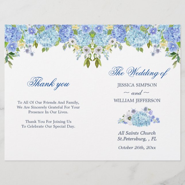Papier Blue Hydrangea Floral Greenery Plier Mariage (Devant)