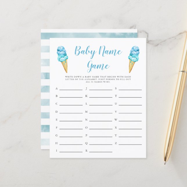 Papier Blue Ice Cream Baby Nom Douche Jeu (Devant/Arrière en situation)