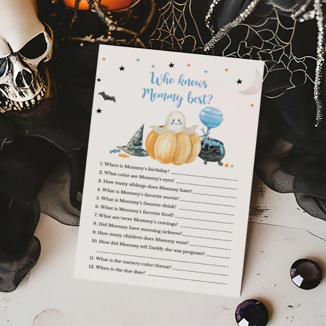 Papier Blue Little Boo Citrouille Qui connaît maman meill (Pumpkin Halloween Baby Shower Who knows Mommy Best Game )