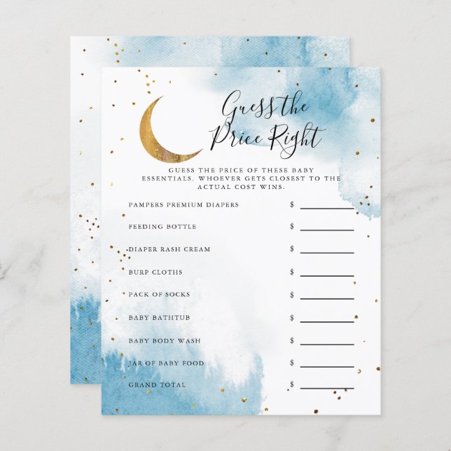 Papier Blue Moon Devine Le Prix Baby shower droit jeu (Devant / Derrière)