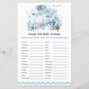 Papier Blue Nautical Whale Nom du jeu animal bébé