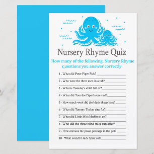 Papier Blue Octopus Nursery Rhyme Quiz jeu de baby shower
