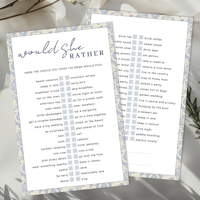 Papier Blue Perfect Pear Voudrait-Elle Plutôt Jouer (Would She Rather - Bridal Shower Game)