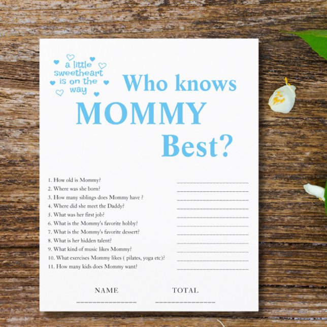 Papier Blue Qui connaît maman meilleur Baby shower jeu (Créateur téléchargé)