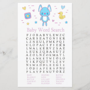 Papier Blue Rabbit Baby shower Word Recherche Jeu