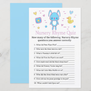 Papier Blue Rabbit Nursery Rhyme Quiz jeu de baby shower