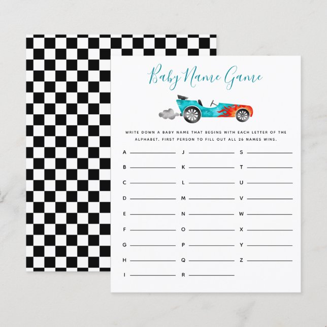 Papier Blue Race Car Baby Nom Douche Jeu (Devant / Derrière)