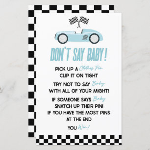 Papier Blue Race Car ne pas dire Baby shower jeu