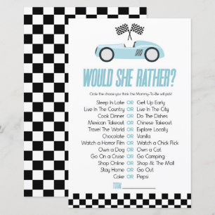 Papier Blue Race Car Voudrait-Elle Plutôt Baby shower Jeu
