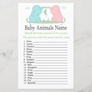 Papier Blue Rose Elephant Baby Animaux Nom Jeu