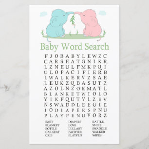 Papier Blue Rose Elephant Baby shower Word Recherche Jeu
