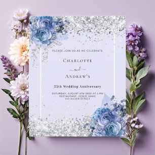 Papier Blue rose lavande argent 25e faire-part de mariage