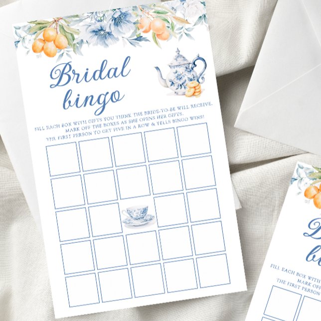 Papier Blue Tea Party Floral Fête des mariées Bingo Jeu (Créateur téléchargé)