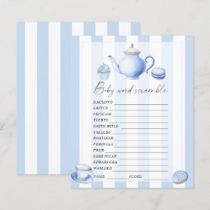 Papier Blue tea party - jeu de baby shower Word scramble