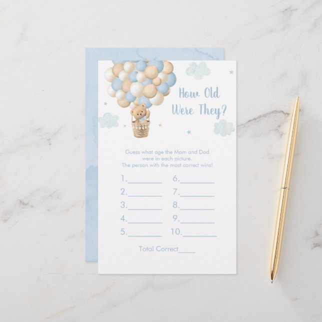 Papier Blue Teddy Balloons How Old Were They Shower Game (Devant/Arrière en situation)