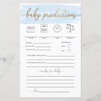 Papier Blue Watercolor Baby Predictions Jeu