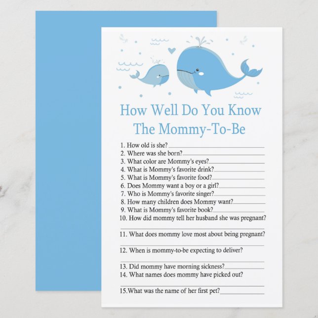 Papier Blue Whale Comme vous connaissez bien le jeu de ba (Devant / Derrière)