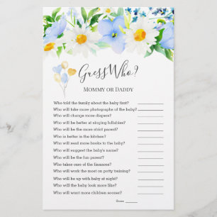 Papier Blue White Floral Devinez Qui Baby shower Jeux
