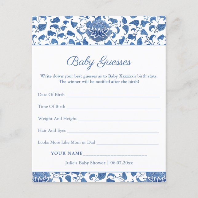 Papier Blue White Guess Baby Birth Stats Jeu de douche Ca (Devant)