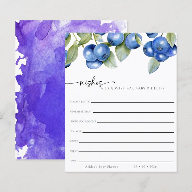 Papier Blueberries| Berry Sweet | Voeux pour bébé (Devant / Derrière)