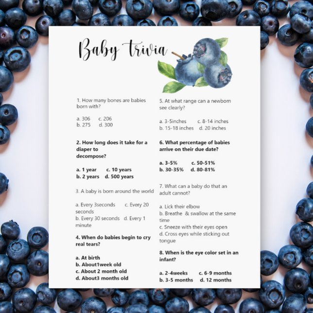 Papier Blueberry - Baby Trivia Baby shower Jeu (Créateur téléchargé)