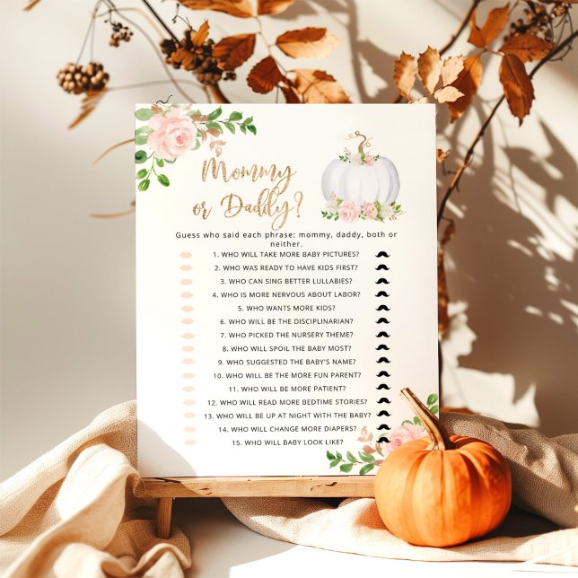 Papier Blush Citrouille maman ou papa jeu de baby shower (Créateur téléchargé)