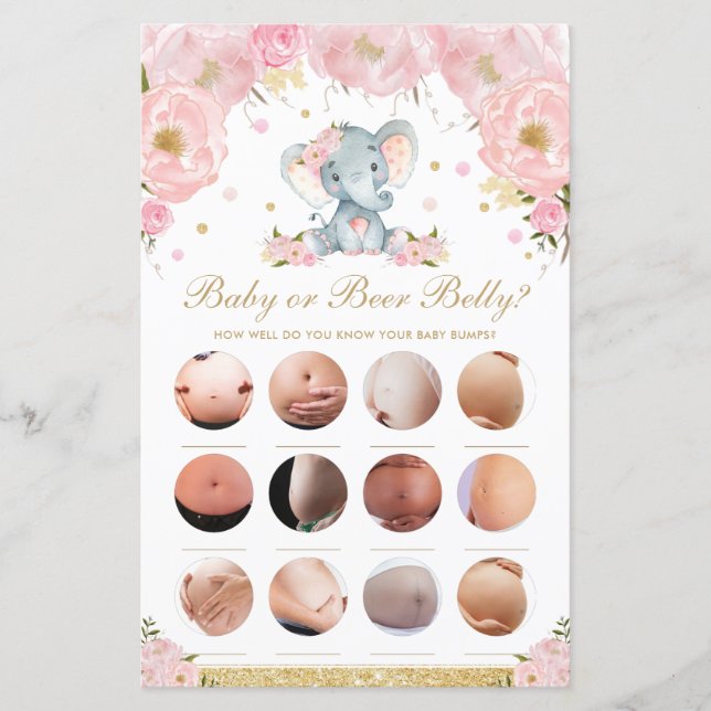 Papier Blush Floral Cute Elephant Baby ou Bière Belly Jeu (Devant)