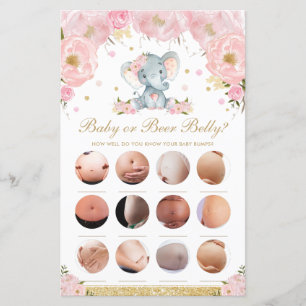 Papier Blush Floral Cute Elephant Baby ou Bière Belly Jeu
