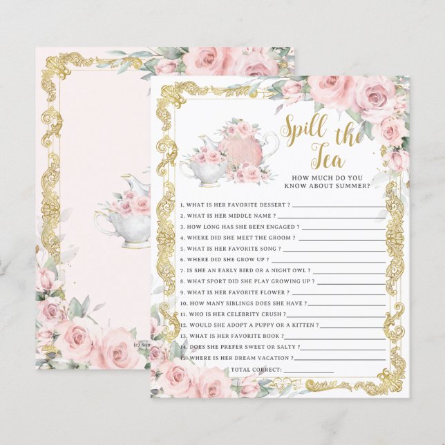 Papier Blush Floral Déverser le jeu de Fête des mariées d (Devant / Derrière)