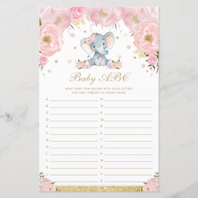 Papier Blush Floral Elephant Baby ABC Baby shower Jeu (Devant)