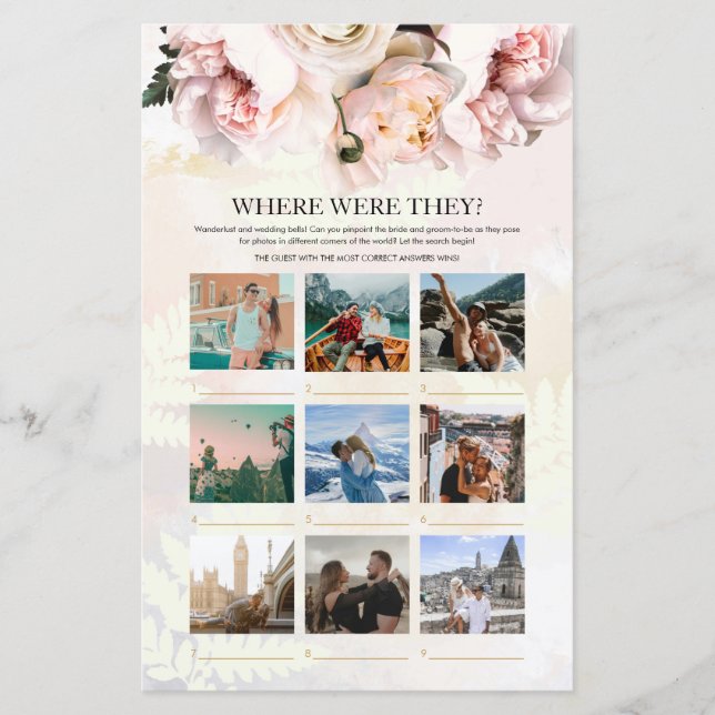 Papier Blush Floral Où étaient-ils le jeu nuptial (Devant)