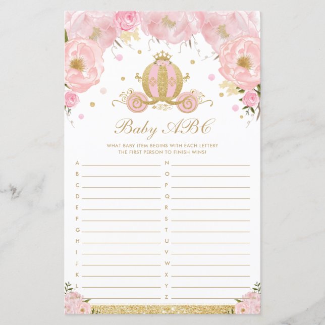 Papier Blush Floral Princess Baby ABC Baby shower Jeu (Devant)