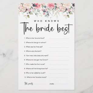Papier Blush Floral   Qui connaît le mieux la mariée ?