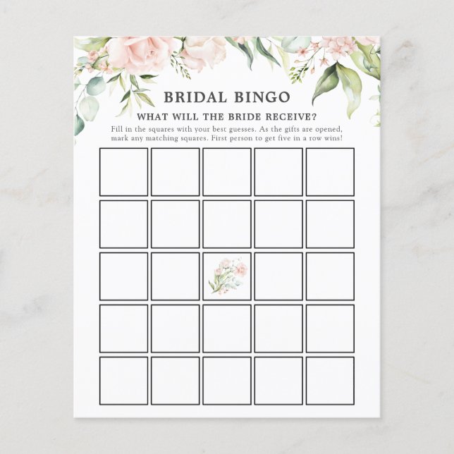 Papier Blush Florals et Greenery Bridal Bingo Card (Devant)