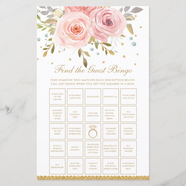 Papier Blush Pink Floral Bridal Trouvez le jeu de bingo i (Devant)